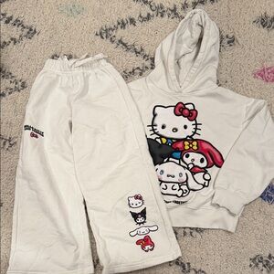 Hello Kitty White Hoodie and Sweatpants Set Zara size 9-10